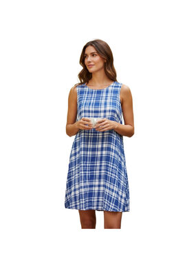 Love Tree Blue White Plaid Sleeve Dress Large
